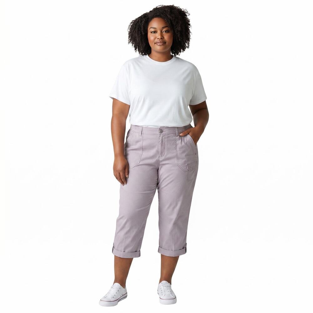 Lee Relaxed Fit Cropped Pants Womens Gray Sz 16 Casual Coastal Minimalist Beach